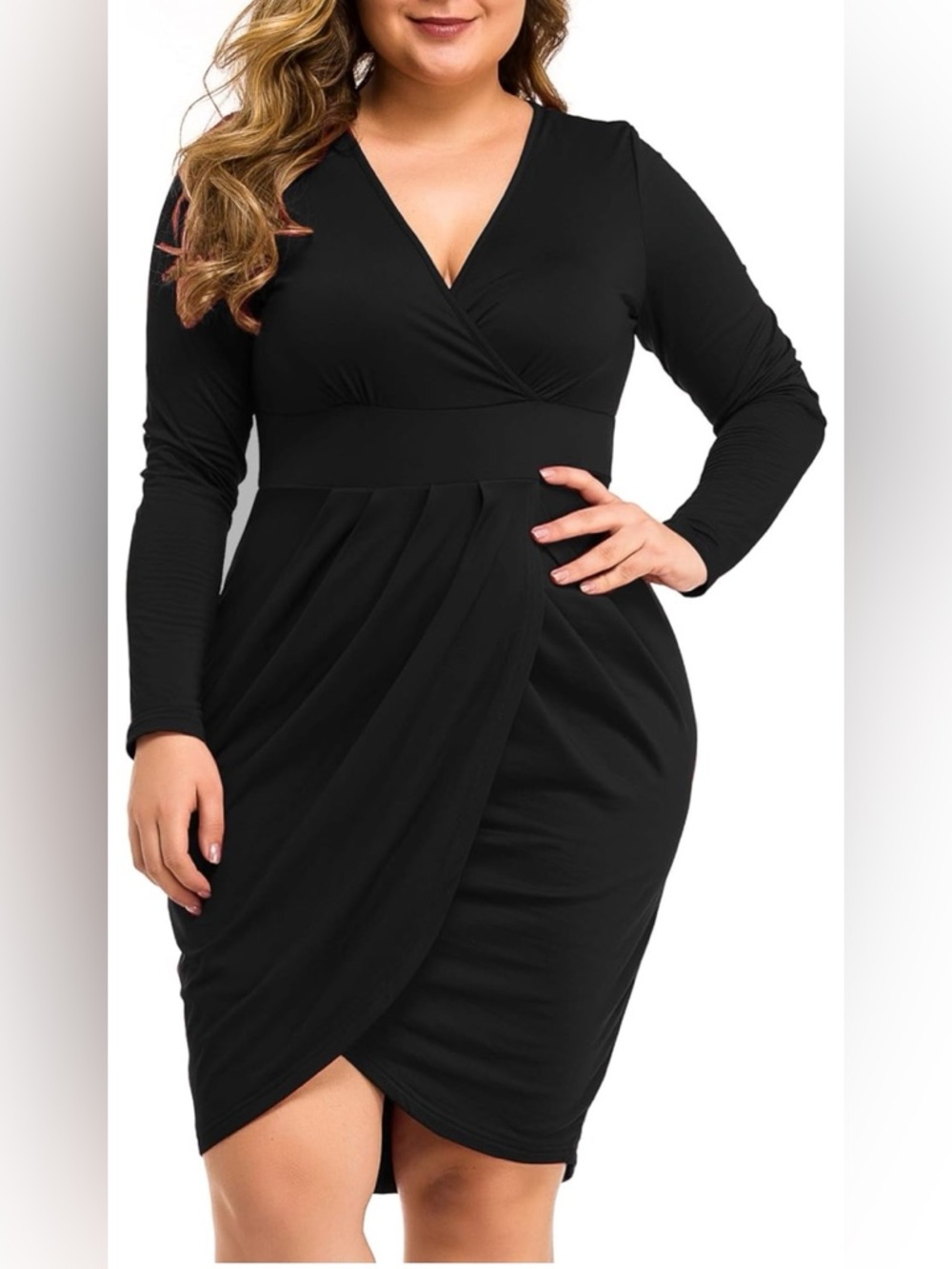 LAOLASI LONG SLEEVE DEEP V NECK DRESS